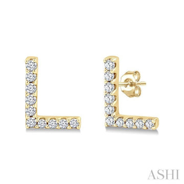 1/10 Ctw Initial 'L' Single Cut Diamond Earrings in 10K Yellow Gold